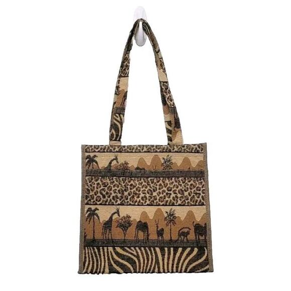 JADE African Safari Print Tapestry Tote Shoulder Bag W/ Coin Bag Shopping Travel - Picture 1 of 13